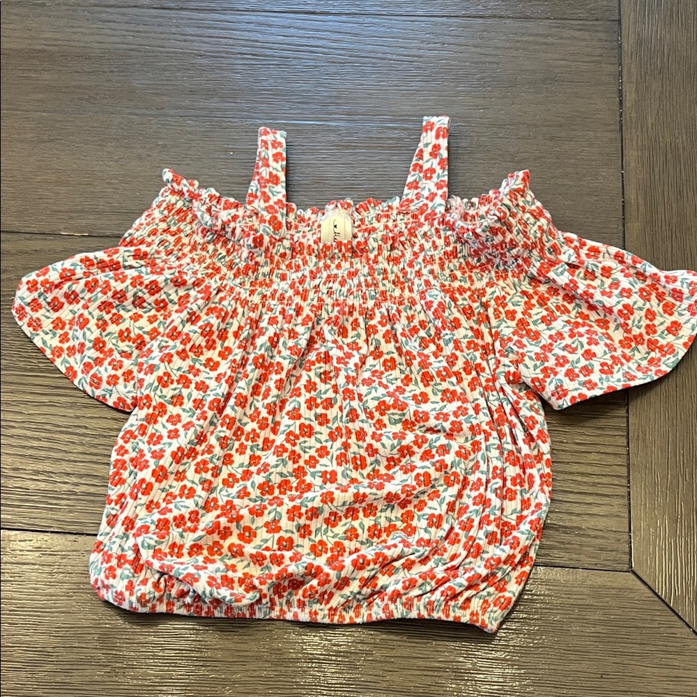 Girls 6X Floral Kids Blouse - Red and White